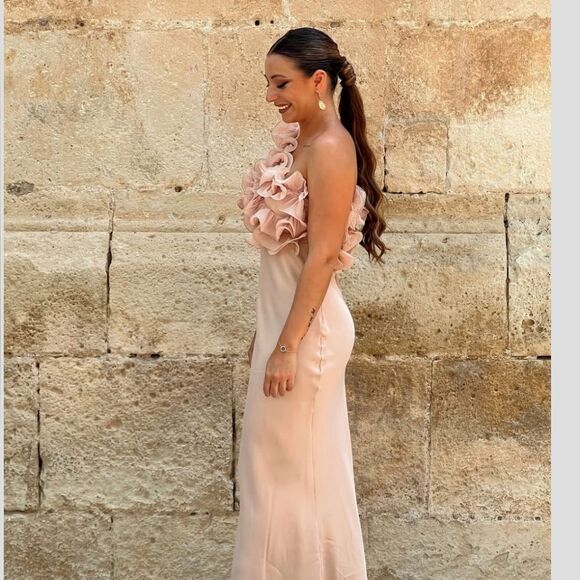 ZARA RUFFLED SATIN EFFECT DRESS LIGHT PINK - Picture 2 of 16